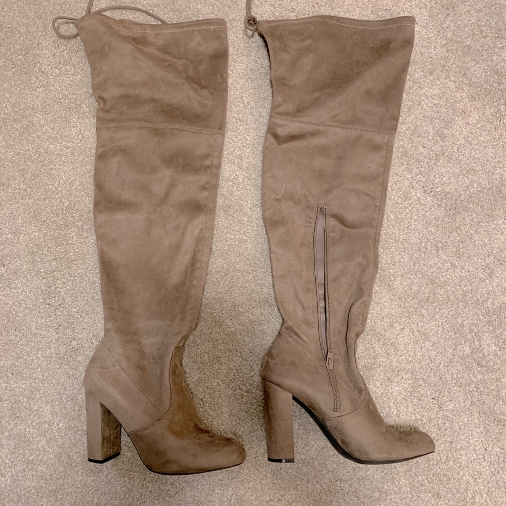 Taupe Faux Suede Thigh High Boots